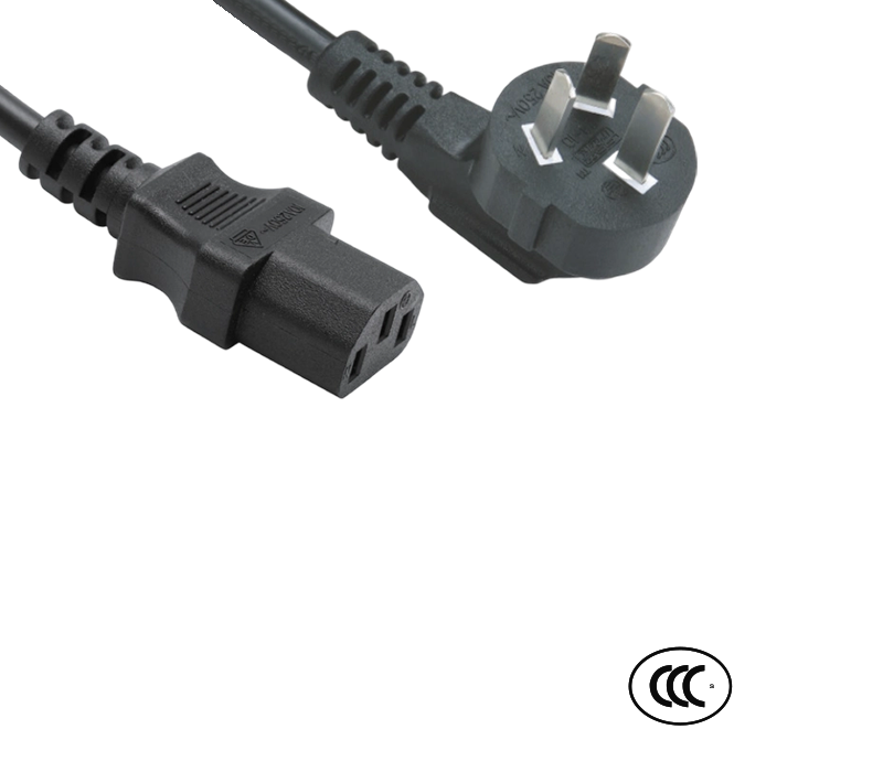 C3-10+JT-ST3 10A 250V Drie-pins China Standaard 90-graden elleboogstekker met IEC C13-connector