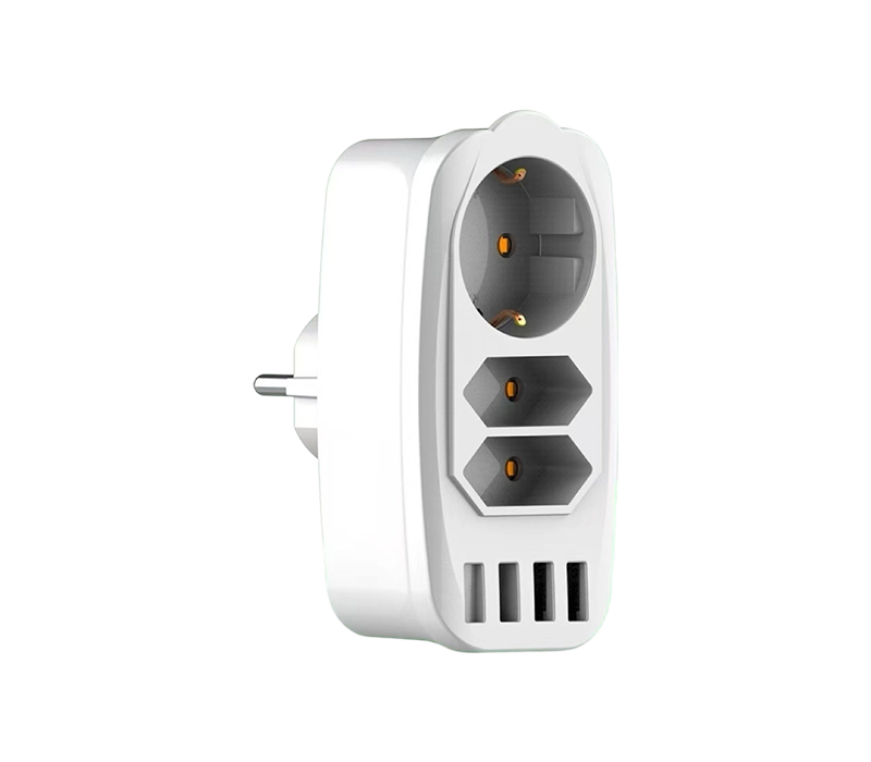 E05 multifunctionele stekkerdoos met 2 Europese Type C-aansluitingen, 1 Europese Type F-aansluiting en 4 USB-A-poorten