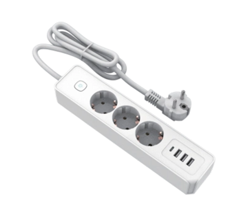 E21-3 stekkerdoos in Europese stijl met 3 stopcontacten, 3 USB-A-poorten en 1 USB-C-poort, inclusief schakelaar