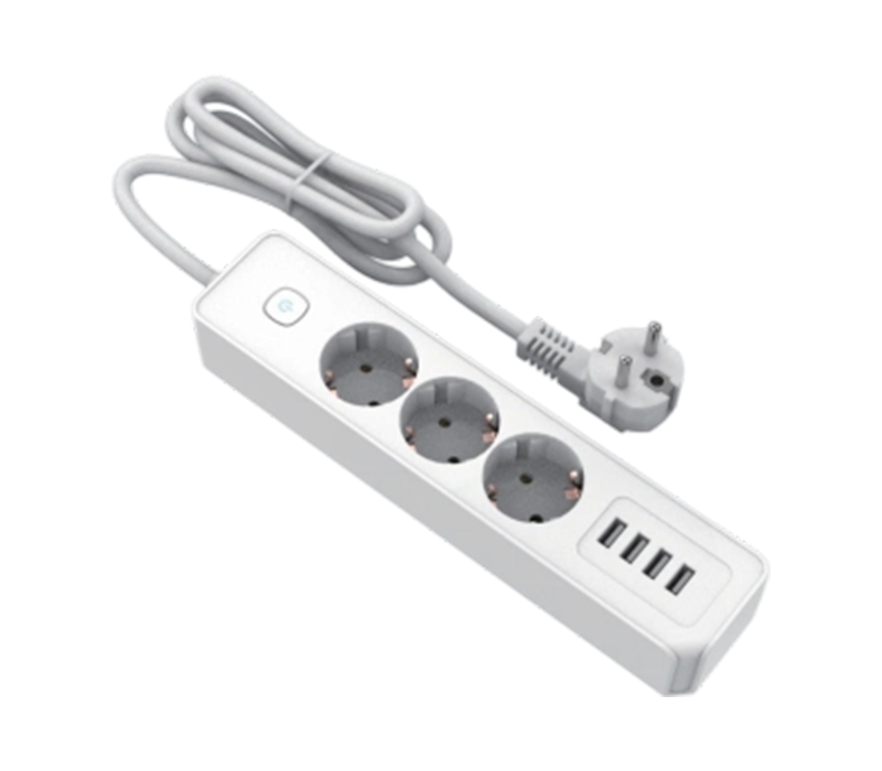 E22-3 stekkerdoos in Europese stijl met 3 stopcontacten en 4 USB-A-poorten, inclusief schakelaar