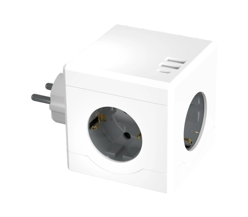 E15-C plug-in kubusstekkerdoos met 3 stopcontacten in Europese stijl, 2 USB-A-poorten en 1 USB-C-poort